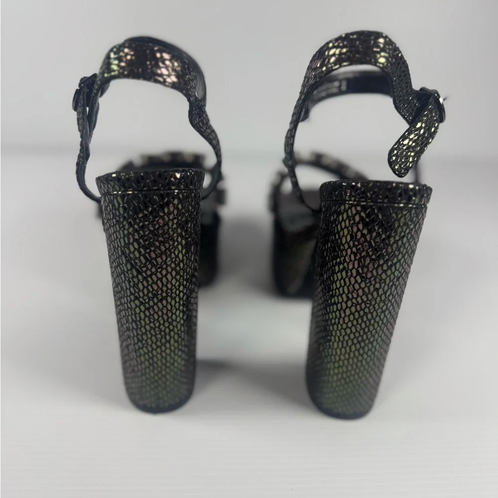 Azalea Wang Kamilla Platform Heels Black Crystal Chunky Heel Size 6-9 NIB